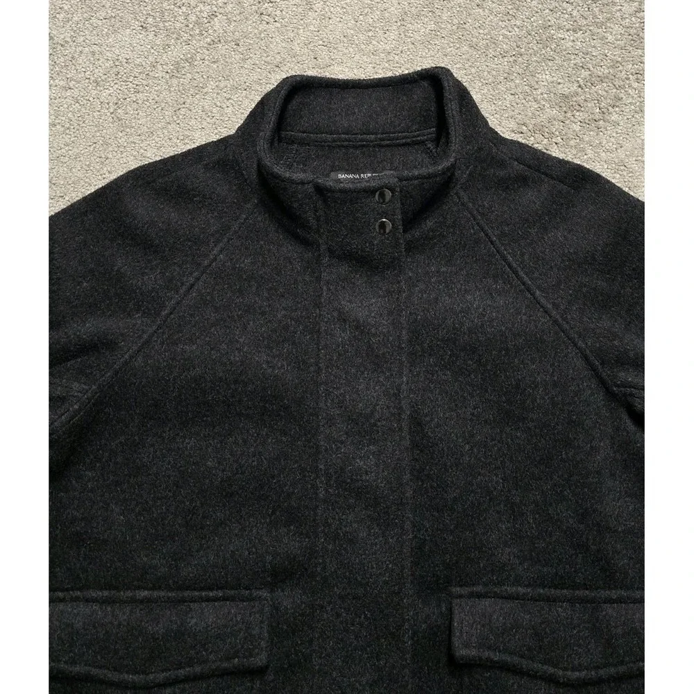 NEW Banana Republic Womens M Brushed Melton Jacket Big Pocket Black Full Zip NWT